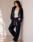 Ribbon Hoodie & Wide-Leg Sweatpants Set