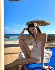 One-Shoulder Ruffled Swimsuit with Sheer Cover-Up