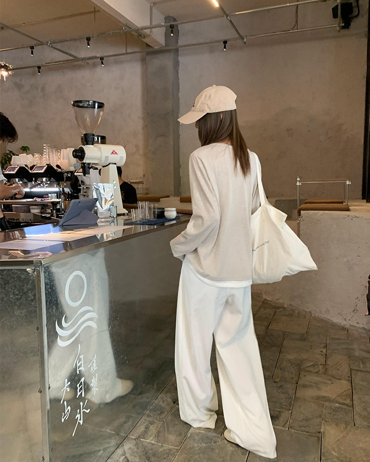 Snowflake Tencel Half-Placket Shirt + Wide-Leg Pants Set
