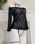 Black Sheer Mesh Halter Tie Lingerie