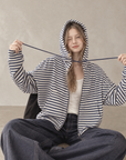 Korean-Inspired Blue Striped Hooded Zip-Up