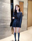 Wool-Silk Knitted Pleated Skirt Set