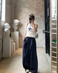 Asymmetrical One-Shoulder Contrast Knit Tank Top