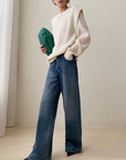 White Textured Knit Sweater with Layered Look