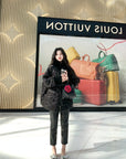 New Chinese Style Satin Embroidered Down Jacket (Without Fur Scarf)
