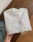 Korean-Style Relaxed Sweatshirt with Lace Bow Detail