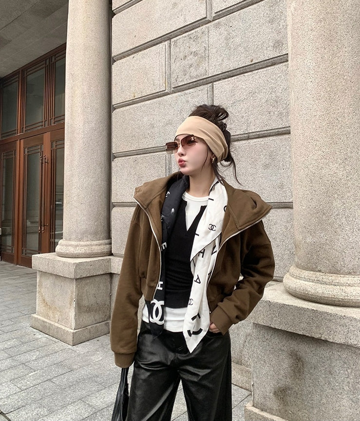 Molasses-Toned Hooded Zip-Up Sweatshirt