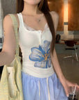 Summer Floral Lace Trim Tank Top