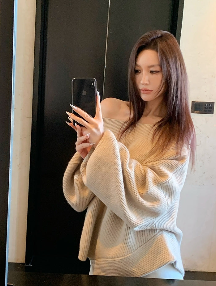 Asymmetrical Shoulder Chunky Knit Sweater