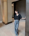 Handcrafted sequin flower tailored pants