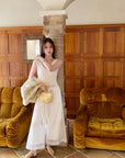 Vintage Chinese-Style Flowing Double-Layer Gauze Nine-Point Wide-Leg Culottes