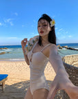 One-Shoulder Ruffled Swimsuit with Sheer Cover-Up