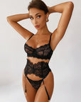 French Court-Inspired Waist-Cinching Fishbone Underwired Three-Piece Set  