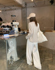 Snowflake Tencel Cotton Layered-Look Half-Placket Shirt+PANT
