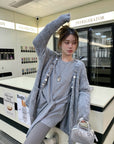 Relaxed Sequin Knit Cardigan with Sheer Details