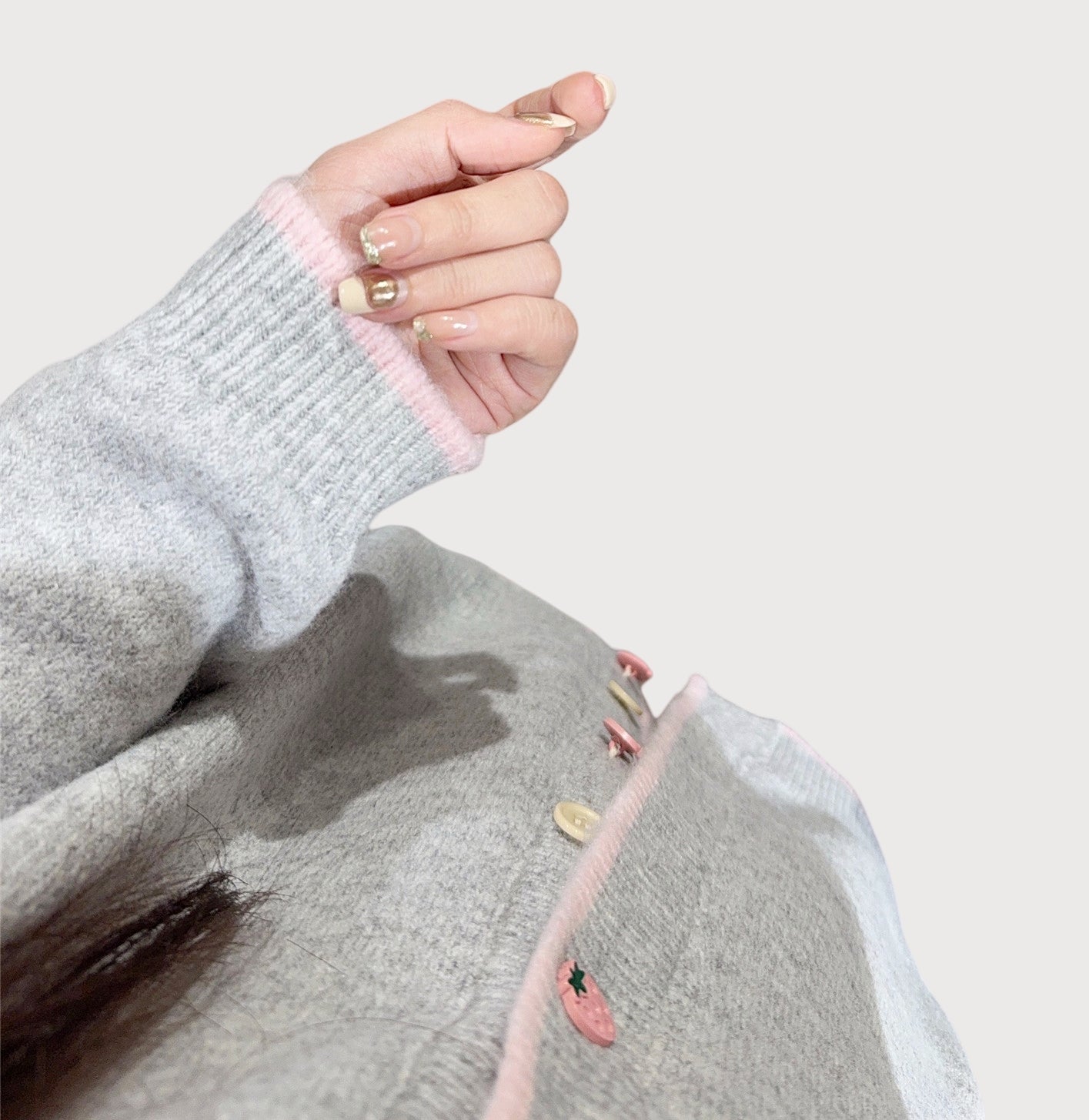 Light Grey Korean-Style Relaxed Knit Cardigan