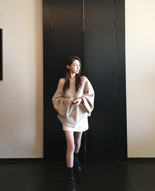Asymmetrical Shoulder Chunky Knit Sweater