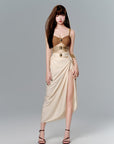 Ombre Strapless One-Piece Swimsuit + Slit Maxi Skirt (2-Piece Set)