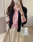 MIU-Style Wool-Blend Layered Knit Cardigan