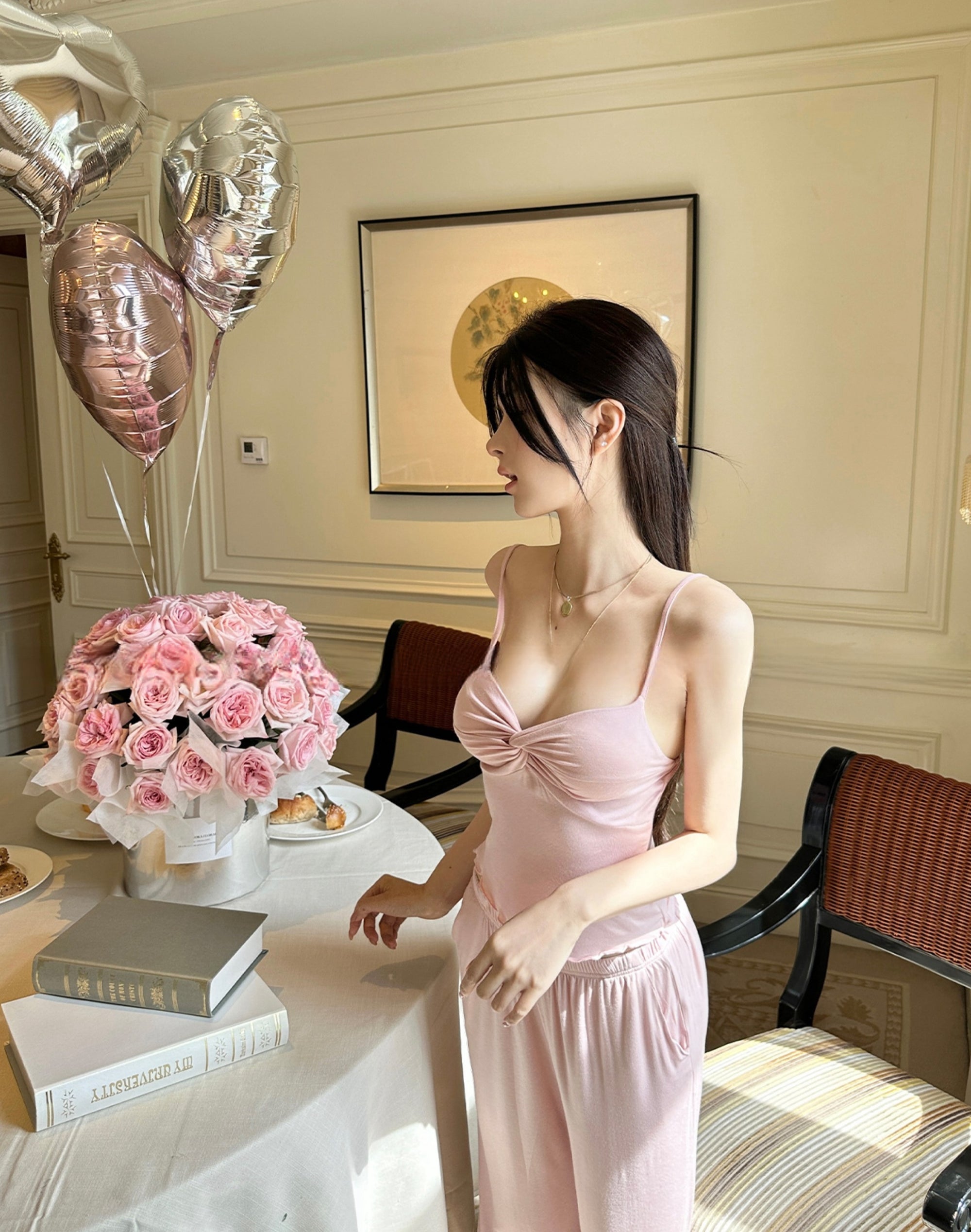 Modal Camisole Set with Sexy Built-in Bra Pads, Three-piece Home Wear Set