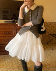 Doll Collar Slim-Fit Knit Cardigan with Mid Sleeves