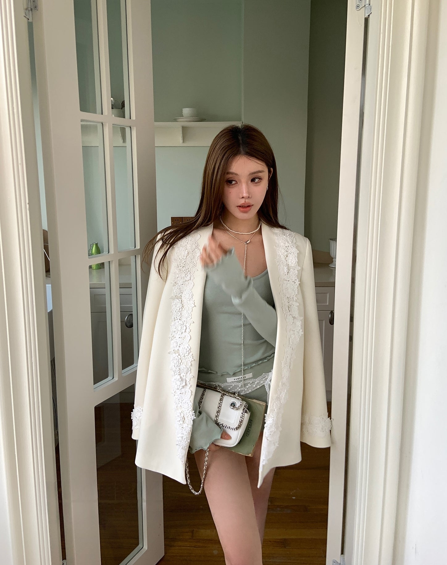 Statement lace-panelled couture blazer