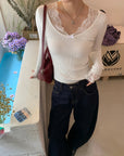 Delicate Lace Patchwork Fitted Knit Top