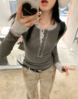 Contrast Patchwork Knit Long-Sleeve Tee