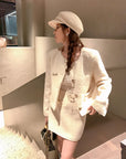 Wool Blend Bouclé Tweed Set with Golden Buttons