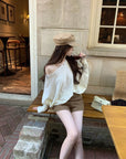Stylish Asymmetrical Shoulder Knit Long-Sleeve Top