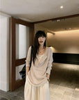 Snowflake Tencel Cotton Layered-Look Half-Placket Shirt+PANT