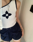 Asymmetrical One-Shoulder Contrast Knit Tank Top