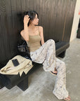 Summer Ink Print Wide-Leg Pants