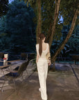 Asymmetrical Draped Neckline Top with Bow Brooch