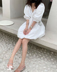 Detachable Bow Bubble Sleeve Dress