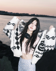 Korean OPEN YY Rose Jacquard Thick Knit Cardigan
