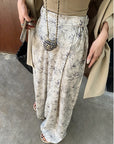 Summer Ink Print Wide-Leg Pants
