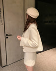 Wool Blend Bouclé Tweed Set with Golden Buttons