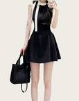 Vintage Hepburn-Style Slim Dress with Oversized Bow