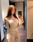 V-Neck Lace Spliced Pure Desire Knit Top