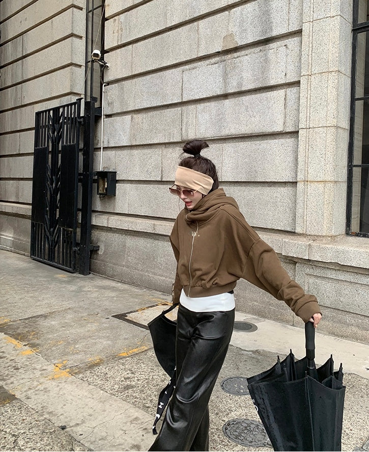Molasses-Toned Hooded Zip-Up Sweatshirt