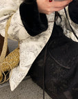 New Chinese Style Satin Embroidered Down Jacket (Without Fur Scarf)