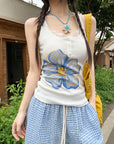 Summer Floral Lace Trim Tank Top