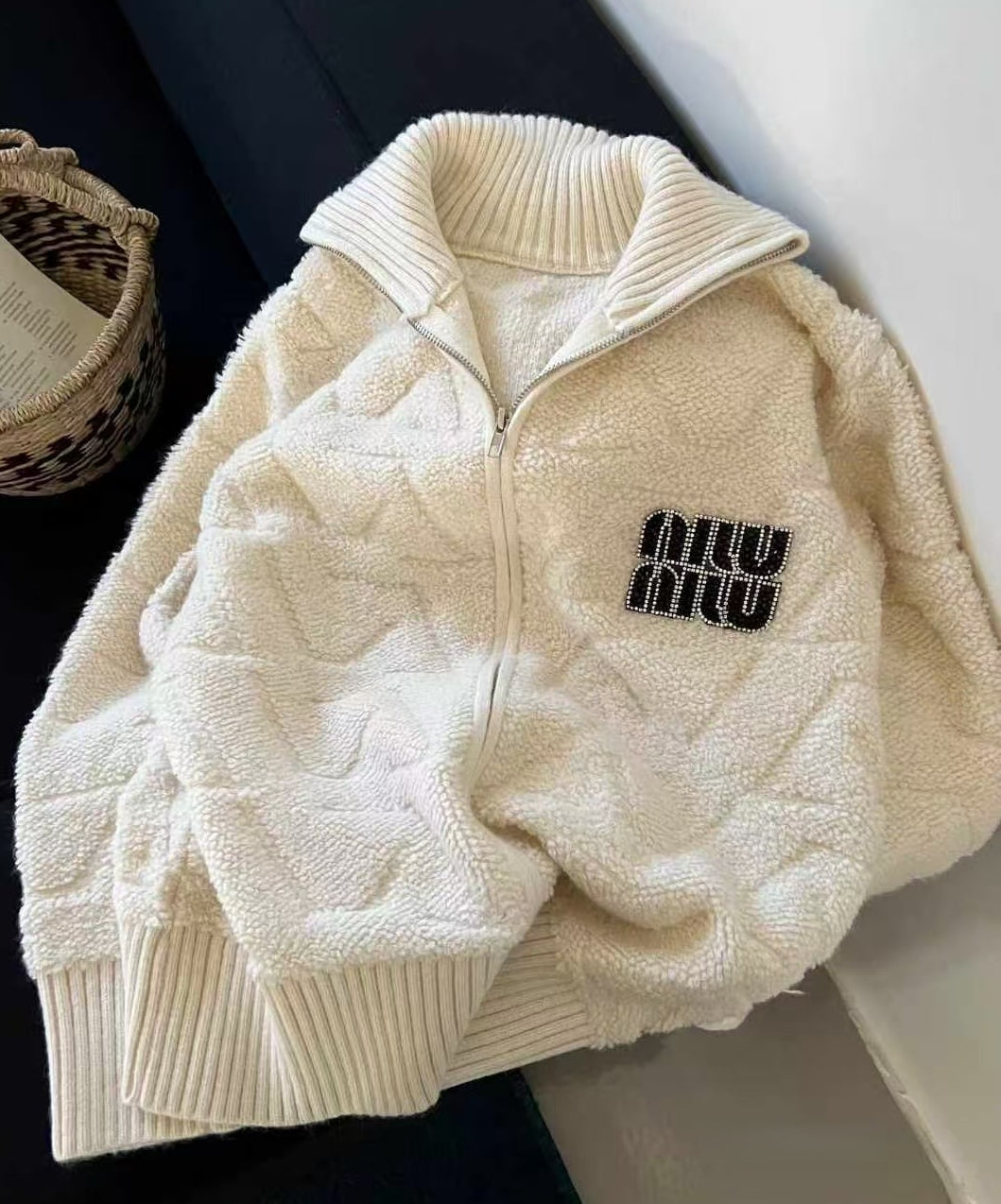 Extra-Thick Mu Style Stand Collar Zip Cardigan