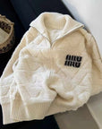 Extra-Thick Mu Style Stand Collar Zip Cardigan
