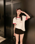 American-style color-block letter embroidered cotton tee