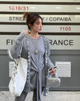 Relaxed Sequin Knit Cardigan with Sheer Details