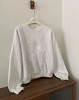 Korean-Style Relaxed Sweatshirt with Lace Bow Detail
