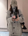 Korean-style wool knit cardigan with a relaxed, stylish design