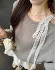 Off-Shoulder Lace Patchwork Knit Dress